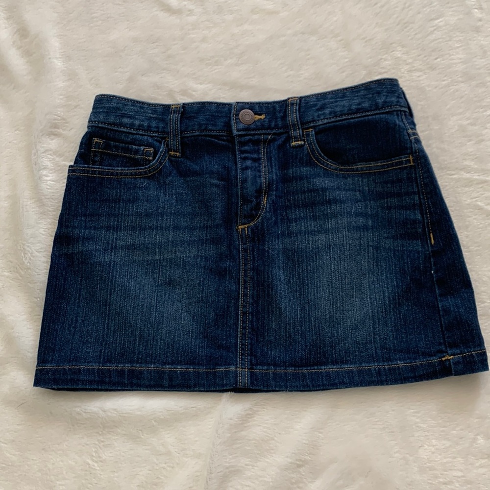 Old Navy Dark Rinse Mini Jean Skirt, Size 8 Plus with Adjustable Tabs